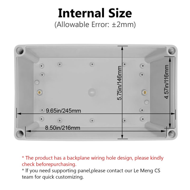 LeMotech Junction Box IP67 Waterproof Dustproof ABS Plastic Project Box for Electrical Outdoor Enclosure Gray 9.8 x 5.9 x 3.9 inch (250 x 150 x 100 mm) - Image 3